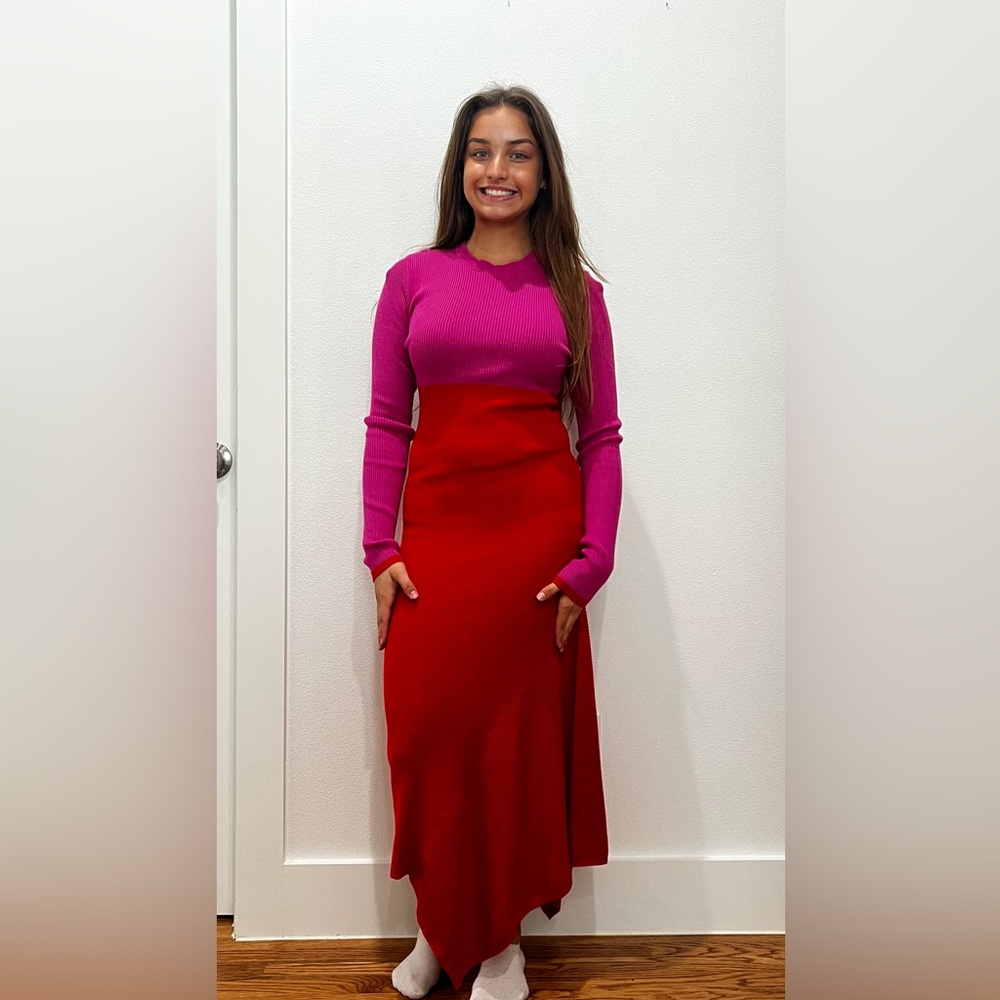 Scoop Women's Asymmetrical Dress - Red and Pink Colorblock